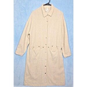 Grae Cove Natural Tan Beige 100% Linen Button-Front Womens Shirt Dress sz SMALL